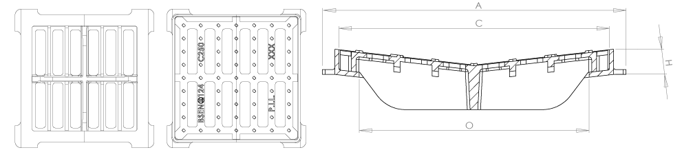 Grille carrée concave avec cadre GC.C