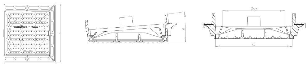 Grille carrée plate avec cadre incliné type EC