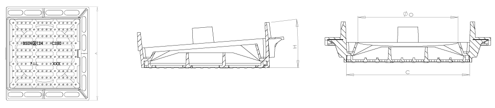 Square flat gully grating with inclined frame type EC