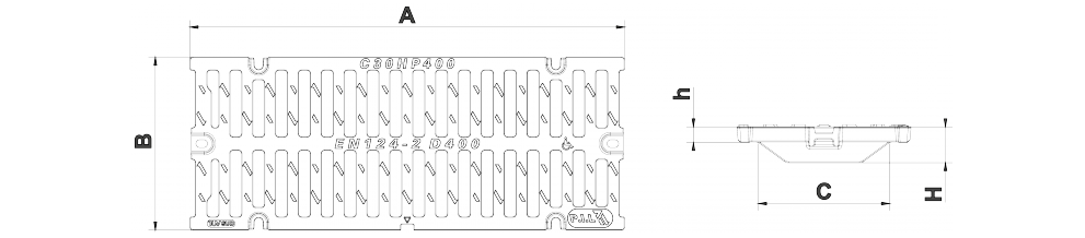 Grille de caniveau PMR verrouillée (chaînée) D400 (sans cadre)