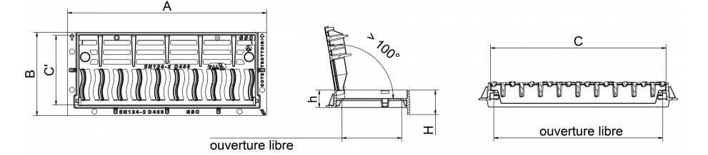 GRILLE RECTANGULAIRE PLATE PMR ARTICULÉE VERROUILLÉE GSC D400 (TRAFIC MOYEN)