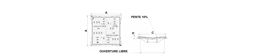 grille carrée concave PMR  (effusi’O C C250 NF)